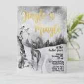Jingle & Mingle Waterverf Woodland Party Invite Kaart (Staand voorkant)