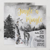 Jingle & Mingle Waterverf Woodland Party Invite Kaart (Voorkant / Achterkant)