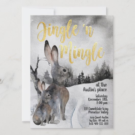 Jingle & Mingle Waterverf Woodland Party Invite Kaart (Voorkant)