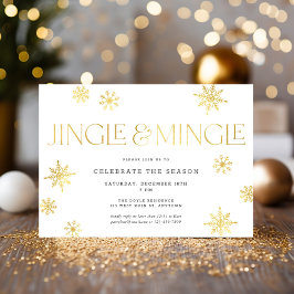 Jingle & Mingle White Gold Snowflake Holiday Party Kaart