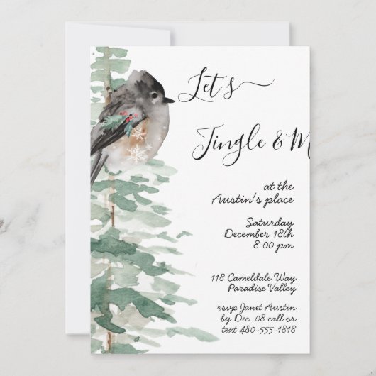 Jingle Mingle Woodland Tree & Bird Party Invite Kaart (Voorkant)