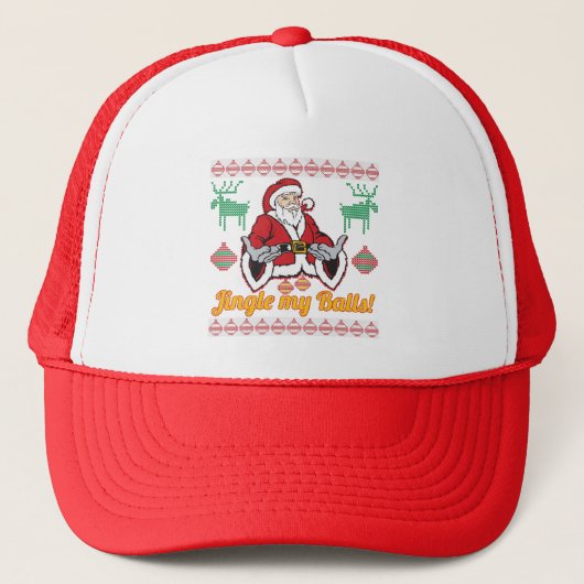Jingle My Balls Santa Claus Ugly KerstSweater Trucker Pet (Voorkant)