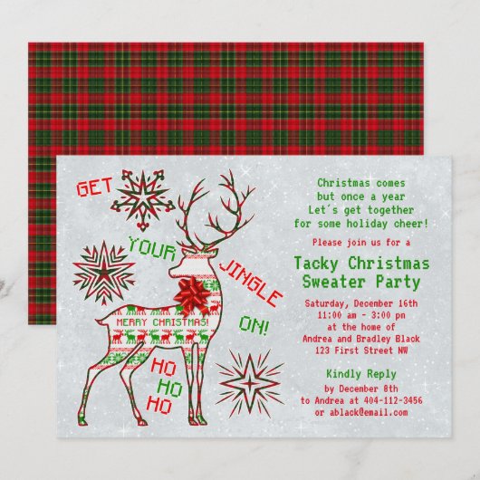 Jingle on Ugly KerstSweater Party Invitation Feestdagenkaart (Voorkant / Achterkant)