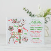 Jingle on Ugly KerstSweater Party Invitation Feestdagenkaart (Staand voorkant)