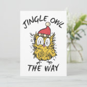 Jingle Owl de weg Funny Santa Owl Kaart (Staand voorkant)