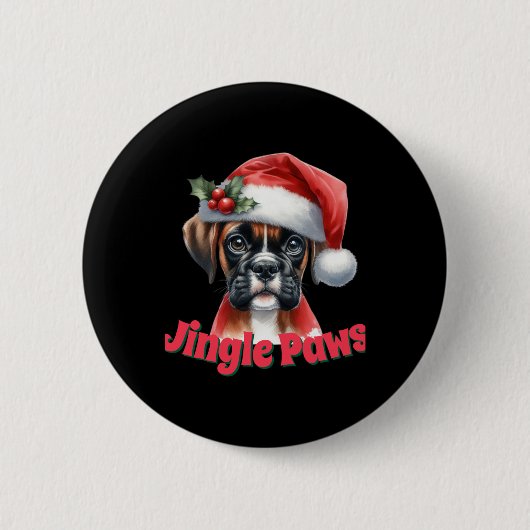 Jingle Paws And Boxer Dog Joy T Shirt  Ronde Button 5,7 Cm (Voorkant)