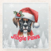 Jingle Paws en Boxer Dog Joy Glazen Onderzetter (Voorkant)