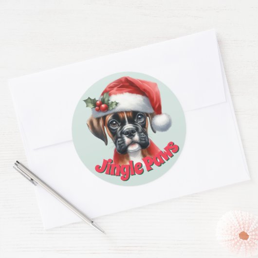 Jingle Paws en Boxer Dog Joy Ronde Sticker (Envelop)