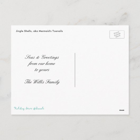 Jingle Shells Beach Briefkaart met kerstcadeaus (Achterkant)