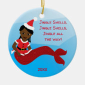 Jingle Shells Mermaid African American Santa Hat Keramisch Ornament (Voorkant)