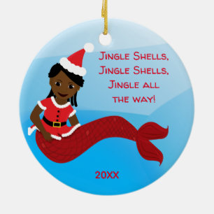 Jingle Shells Mermaid African American Santa Hat Keramisch Ornament