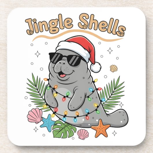 Jingle Shells Tropical Santa Manatee Christmas Bier Onderzetter (Voorkant)