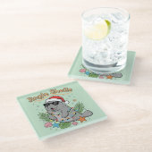 Jingle Shells Tropical Santa Manatee Christmas Glazen Onderzetter (Schuin)