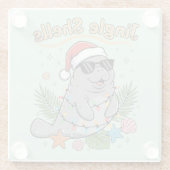 Jingle Shells Tropical Santa Manatee Christmas Glazen Onderzetter (Achterkant)