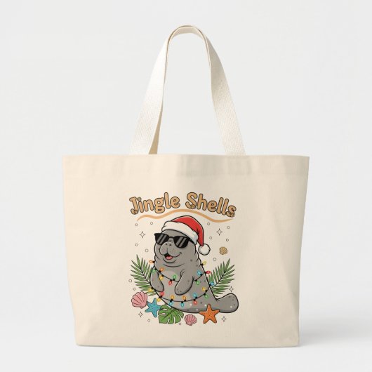 Jingle Shells Tropical Santa Manatee Christmas Grote Tote Bag (Voorkant)