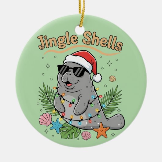 Jingle Shells Tropical Santa Manatee Christmas Keramisch Ornament (Voorkant)