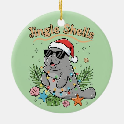 Jingle Shells Tropical Santa Manatee Christmas Keramisch Ornament (Achterkant)