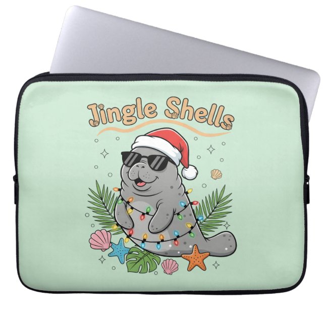 Jingle Shells Tropical Santa Manatee Christmas Laptop Sleeve (Voorkant)