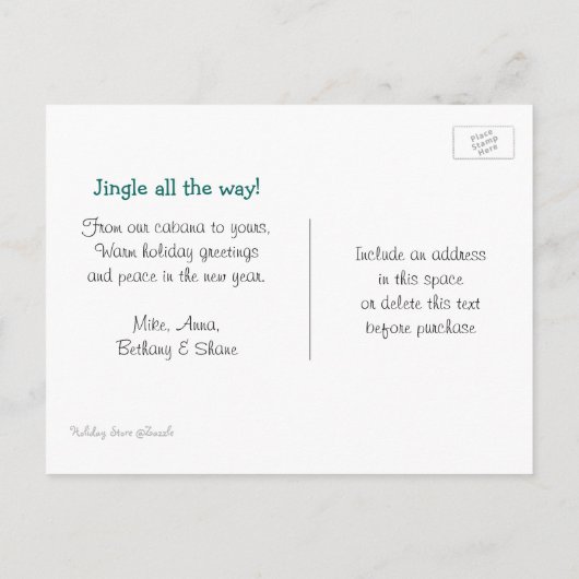 Jingle Shells Tropisch kerstsongbericht Briefkaart (Achterkant)