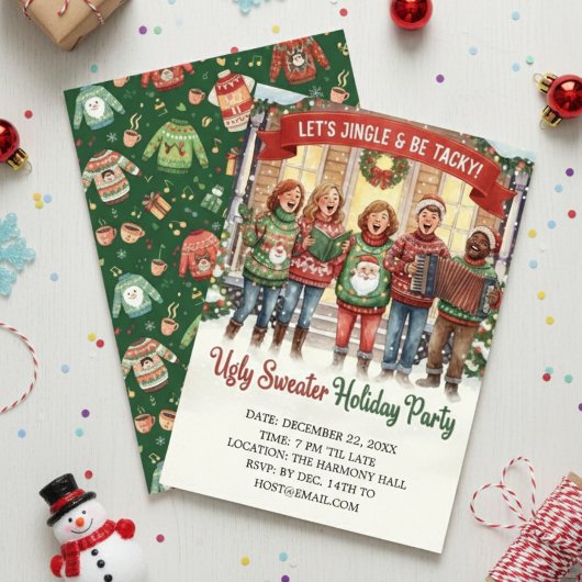 Jingle & Tacky Ugly Sweater Holiday Caroler  Kaart