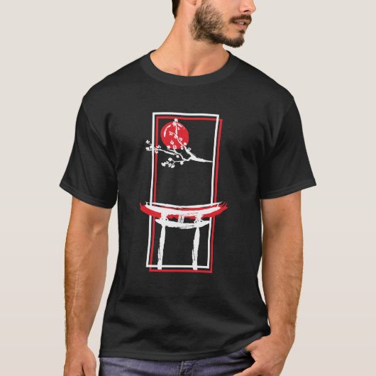 Jingu Torii Gate met bloedmaan en Sakura-boom T-shirt (Voorkant)