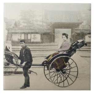"Jinrikisha" voor een tempel, c.1880 (hand co Tegeltje