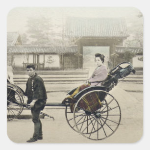 "Jinrikisha" voor een tempel, c.1880 (hand co Vierkante Sticker