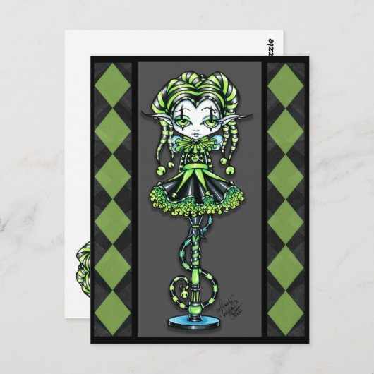 Jinxy Harlequin Pixie Stick Jester Fae Briefkaart (Voorkant / Achterkant)