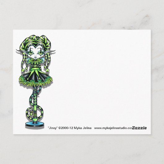 Jinxy Harlequin Pixie Stick Jester Fae Briefkaart (Achterkant)