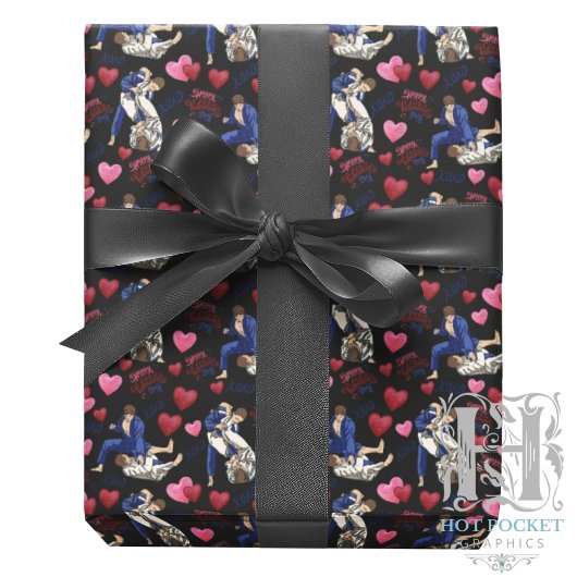 Jiu Jitsu BJJ Valentine Gift Wrapping Paper Black Cadeaupapier