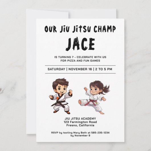 Jiu Jitsu Champ verjaardagsfeestje uitnodiging (Voorkant)