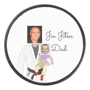 Jiu Jitsu Dad Custom Photos and Handwritten Text Hockey Puck