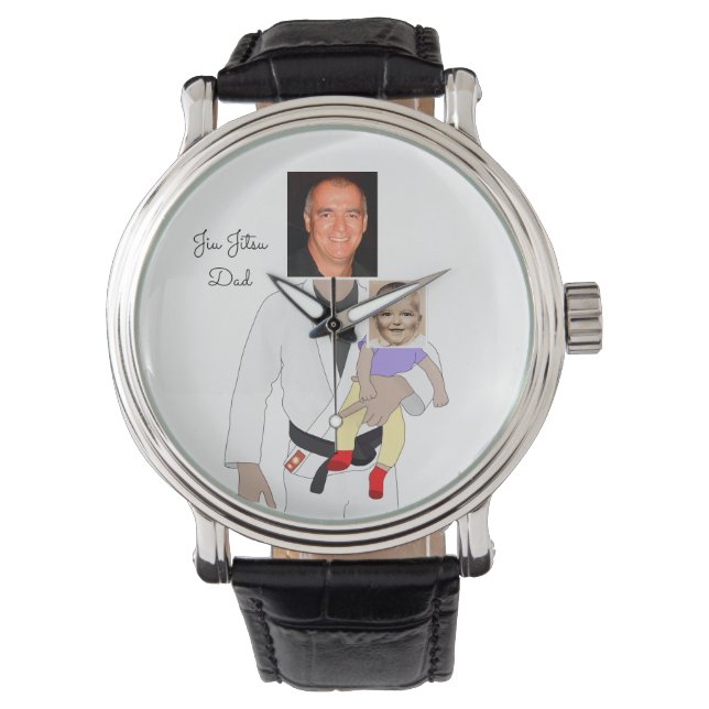 Jiu Jitsu Dad Custom Photos and Handwritten Text Horloge (Voorkant)