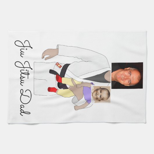 Jiu Jitsu Dad Custom Photos and Handwritten Text Theedoek (Horizontaal)