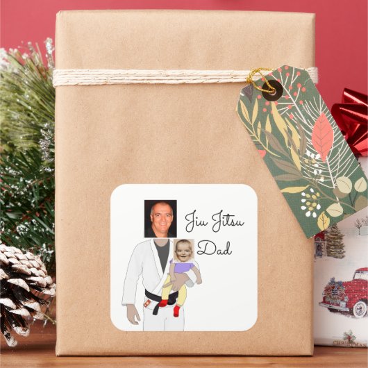 Jiu Jitsu Dad Custom Photos and Handwritten Text Vierkante Sticker (Feestdagen)