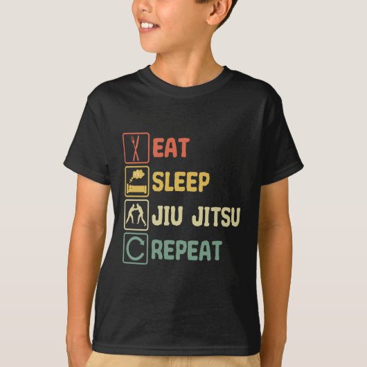 Jiu Jitsu Martial Art Eat Sleep Retro Funny T-shirt (Voorkant)
