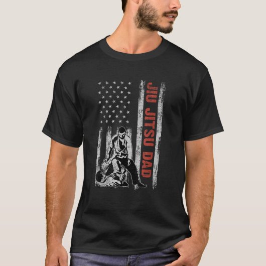 Jiu Jitsu Papa Amerikaanse vlag Vader Dag 4e van J T-shirt (Voorkant)