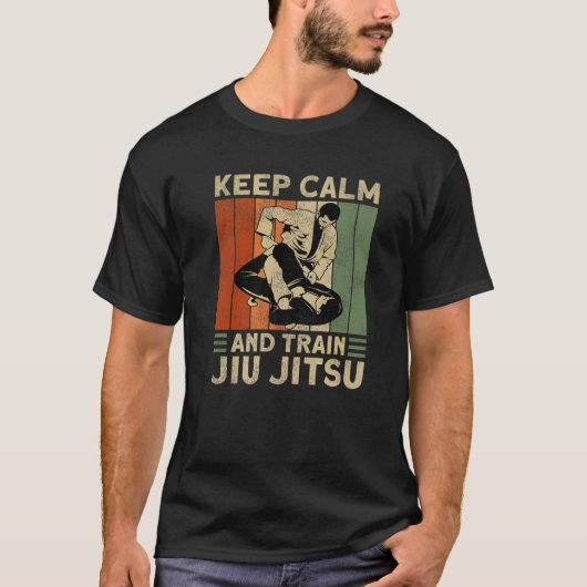 Jiu Jitsu Retro Keep Calm en Train Jiu-Ji T-shirt (Voorkant)