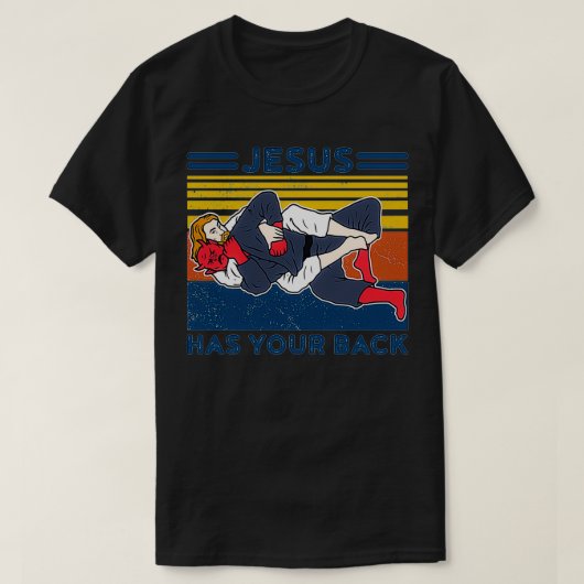 Jiu Jitsu s Jesus Has Your Back Mens BJJ MMA Jujit T-shirt (Design voorkant)