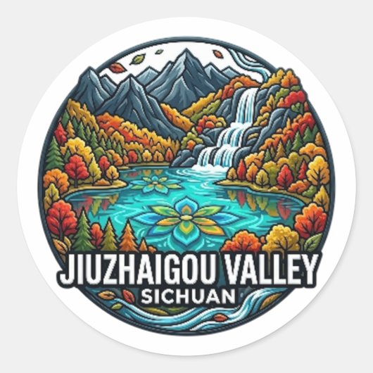 JIUZHAIGOU VALLEI SICHUAN RONDE STICKER (Voorkant)