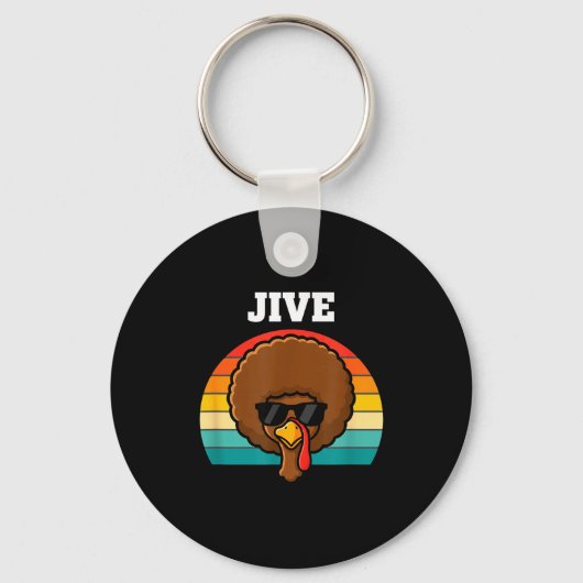 Jive Turkey Afro Retro 70s Thanksgiving Turkey Day Sleutelhanger (Voorkant)