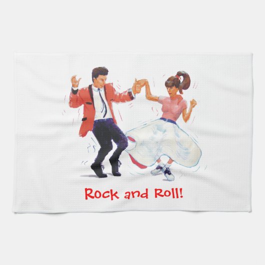 Jivers Classic 1950s Rock and Roll Dancing Cartoon Theedoek (Horizontaal)