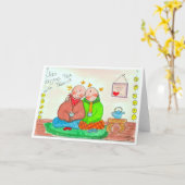 Jizo geniet van Thee met Vriend Kaart (Gele Bloem)