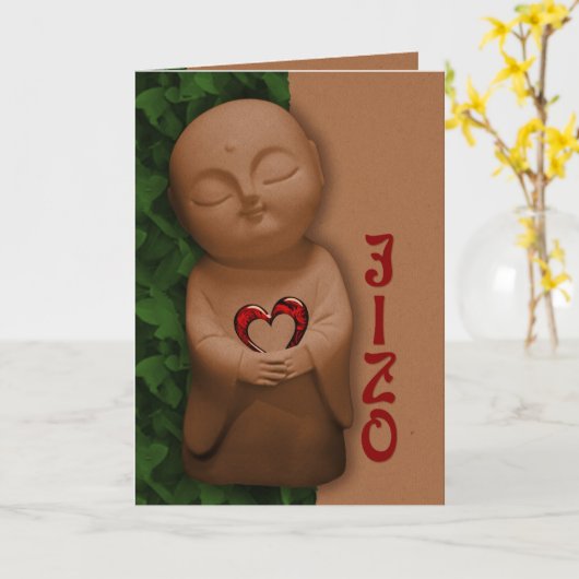 Jizō met hart C0797 Sympathie Kaart (Gele Bloem)