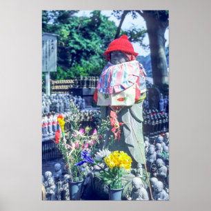 Jizo monk beeld met bib en pet poster