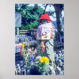 Jizo monk beeld met bib en pet poster
