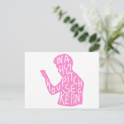 JJs silhouette housekeeping quote in pastelroze Feestdagenkaart (Staand voorkant)