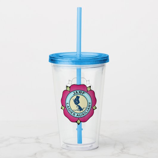 JLA-logo-acryltumbler met stro Acryl Drinkbeker (Voorkant)