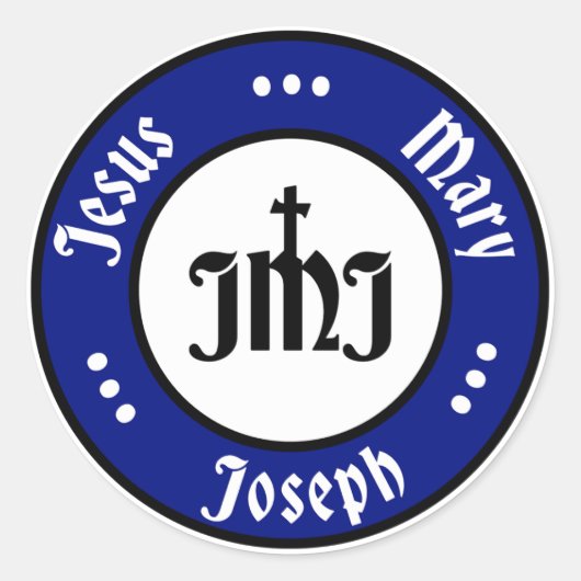 JMJ: Jezus, Maria, Jozef Logo (blauw) Ronde Sticker (Voorkant)