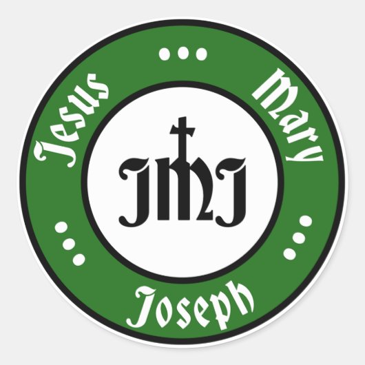 JMJ: Jezus, Maria, Jozef Logo (Groen) Ronde Sticker (Voorkant)